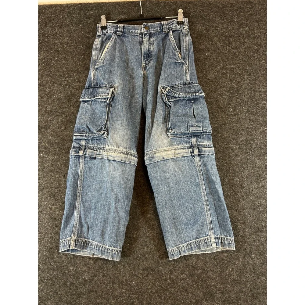 Vintage 90s OshKosh Bgosh Kids Cargo Jeans Blue Denim Wide Leg Faded Size 7X